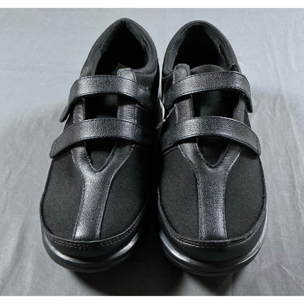Apex A730W Donna Doubles Womens Walking Shoes Black Leather Hook Loop 8 X-Wide